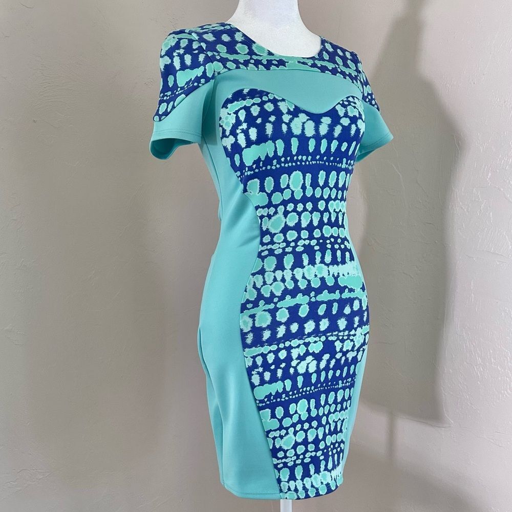 Nasty Gal Wave Crush Open Back Mini Dress Aqua / Turquoise Blue Tie Dye Scuba S - Picture 5 of 16
